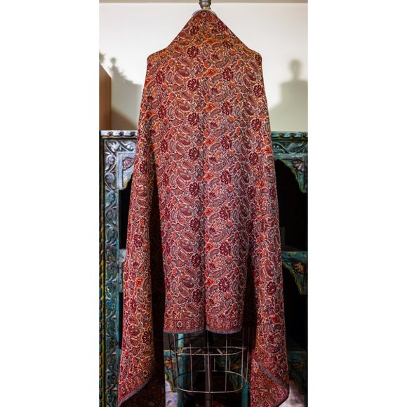 Floral Woven Wool Shawl with Fringes - 42" x 77" - Picture 5 of 9